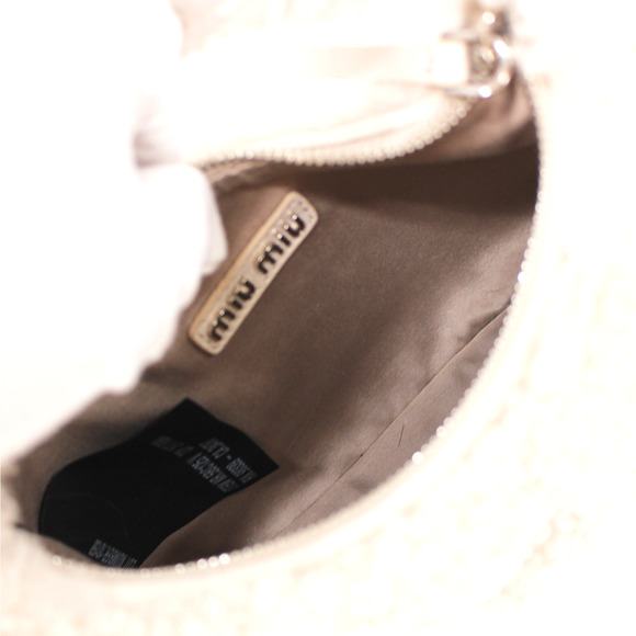 MIU MIU Wander Shearling 2 Way Ivory Handbag Silver Chainlink Shoulder Bag Logo - Picture 7 of 9